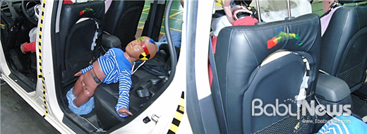 교통안전공단이 승용차 충돌 시험을 한 결과 카시트를 하지 않은 어린이의 중상 가능성이 매우 컸다. 사진은 충돌 시험을 마친 어린이 모형의 모습. ⓒ교통안전공단