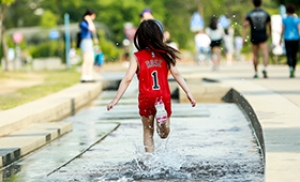 물 위를 달리는 아이 '폭염을 잊다'
